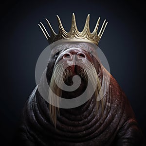 Portrait of a majestic Walrus with a crown Generative AI