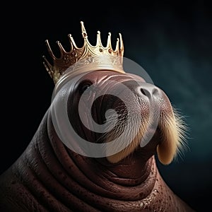 Portrait of a majestic Walrus with a crown Generative AI