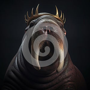 Portrait of a majestic Walrus with a crown Generative AI