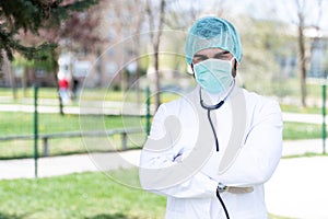 Portrait of a Male Caucasian Doctor Outside