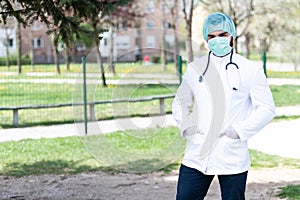 Portrait of a Male Caucasian Doctor Outside