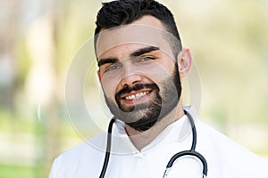 Portrait of a Male Caucasian Doctor Outside