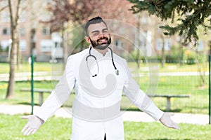 Portrait of a Male Caucasian Doctor Outside