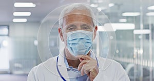 Portrait of male doctor wearing face mask in hospital