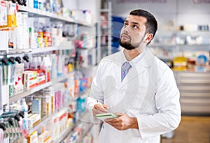 Portrait of male druggist in drugstore