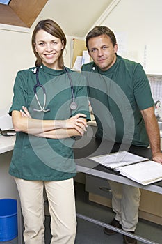 Portrait Of Male And Female Vets In Surgery