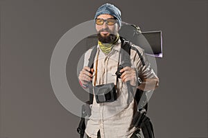 Portrait of a male fully equipped tourist