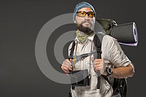 Portrait of a male fully equipped tourist