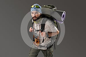 Portrait of a male fully equipped tourist