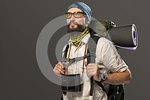 Portrait of a male fully equipped tourist