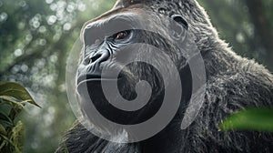 Portrait male gorilla in the forest