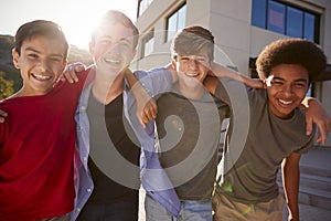 Portrait Of Male High School Student Friends Outside College Buildings