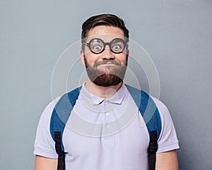 Portrait of a male nerd with funny face