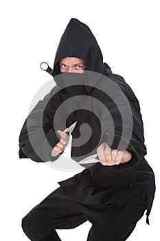 Portrait Of Male Ninja In Black Costume
