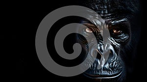 A portrait of male silverback gorilla, isolated black background. Generative AI