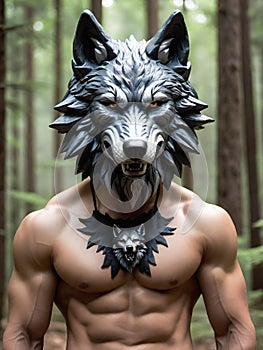 portrait of male warrior with wolf head