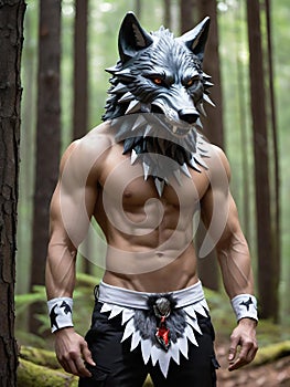 portrait of male warrior with wolf head