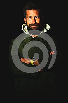 Portrait of man with beard and Eskimo Giaccone hippye