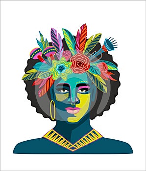 Portrait of man in brazil carnival outfit. Vector isolated abstract illustration. Design elements for carnival concept