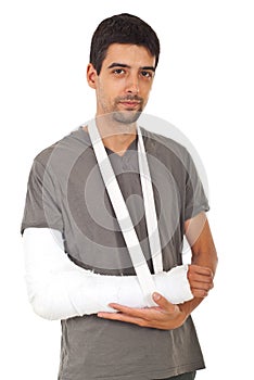 Portrait of man with broken hand