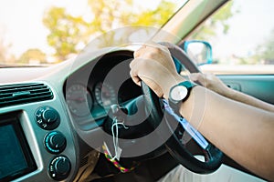 Portrait of a man driving his private car