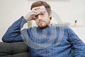 Portrait of man feeling depressed suffering emotional pain