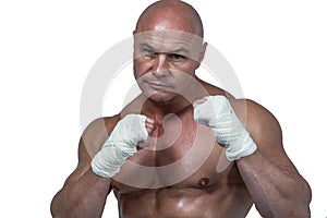 Portrait of man with fighting stance