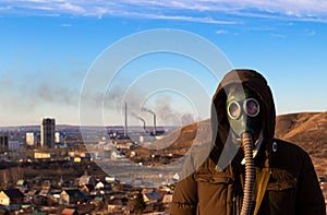 Portrait of a man in a gas mask