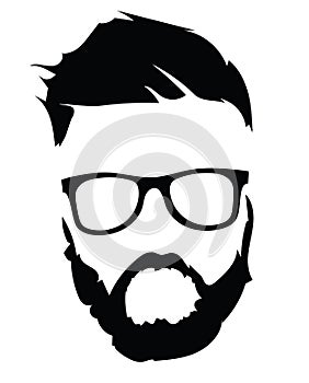 Portrait of a man in glasses with a beard. Illustration for a hairdresser. Logo for the stylist. Black and white logo