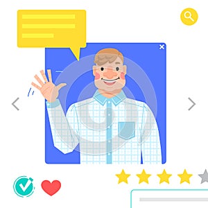 Portrait of Man - graphic avatars for social networking or dating site. The guy waves his hand in greeting. Vector