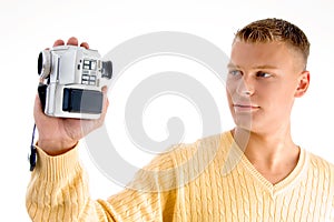 Portrait of man with handy cam