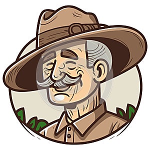 portrait of a man in a hat on a safari. old man portrait.