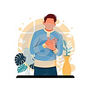 A portrait of a man with heart disease, flat design concept. vector illustration