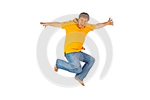 Portrait Of man jumping In The Air