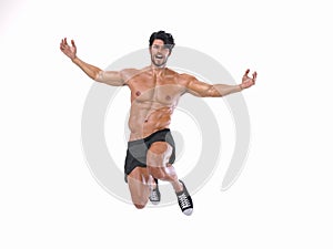 3D Render : The portrait of a man is jumping in the air with happy feeling