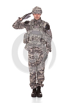 Portrait Of Man In Military Uniform Saluting