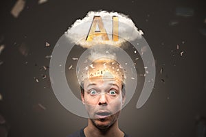 Portrait of a man mind-blown by AI