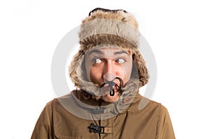 Portrait of man in mountain dress, isolated on white