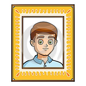 Portrait of a man in photo frame, cute cartoon male character