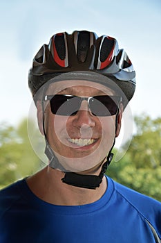 Portrait of a man  protected with bicycle helmet
