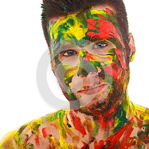 Portrait of man soiled in paint