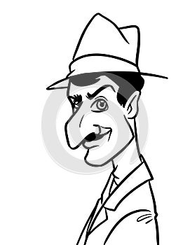 Portrait man suit hat coloring page cartoon illustration