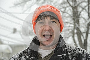 Portrait of a man up north and outside during a snow storm