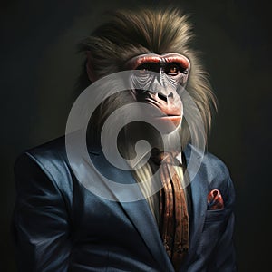 Portrait of a Mandrill dressed in a strict business suit