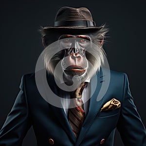 Portrait of a Mandrill dressed in a strict business suit