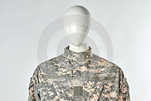 Portrait of mannequin in military soldiers uniform.
