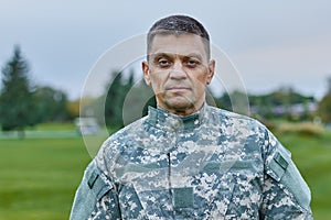Portrait of mature caucasian soldier.