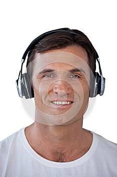 Portrait of mature man wearing headphones