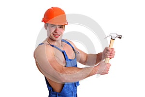 Portrait of mechanic with a hammer