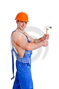 Portrait of mechanic with a hammer